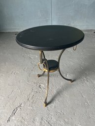 Maison Jansen Style Steel And Bronze Round Slate Top 24' Hoof Feet Lamp Table