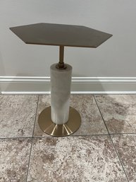 Interlude Mid Century Brass Plate And Cylindrical Marble Contemporary Occasional Side Table.