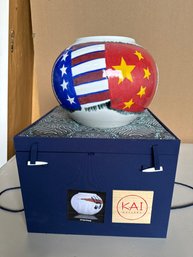 White Chinese Porcelain Pot With Flag