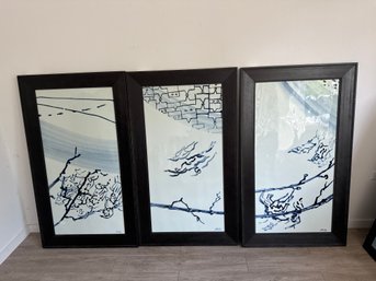 Set Of Three Framed Chinese Porcelain Panels  From Mind To Nature