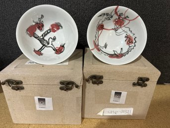 Pair Of Porcelain Bowls, Dragon I And Dragon II