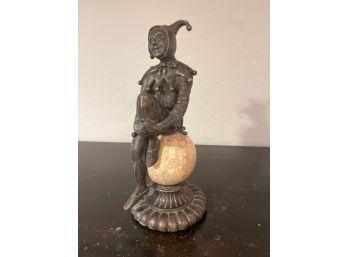 Bronze Jester On Travertine Ball