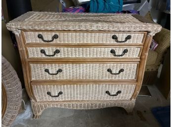 Wood And Wicker Dresser And Mirror Set