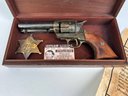 Vintage Collectible Cap Gun With Badge And Billy The Kid Wanted Poster And Outlaw License
