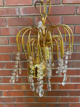 Elegant Vintage Brass Teardrop Chandelier With Crystals- Needs To Be Wired In