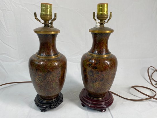 Pair Of Fancy Brass & Cloisonn Lamps