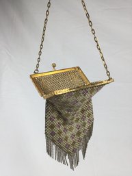 MANDALIAN & CO FLAT MESH ENAMEL HEAVY GOLD FRAME Violet And Lime BAG 1900'S