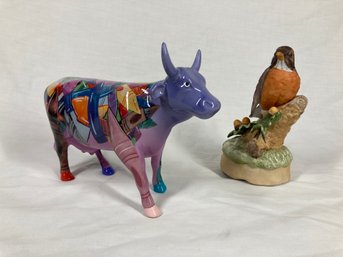 Ceramic Bird Music Box & Ceramic Decorative Cow