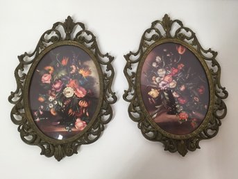 Victorian Style Framed Flower Art- Backs Need To Be Secured