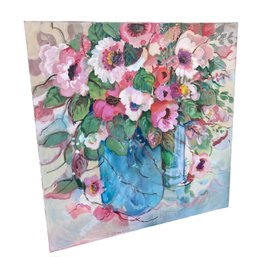 Big Original Barbara Gallagher Floral Oil Painting On Canvas