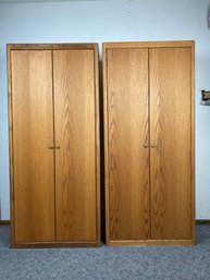 Pair Of Wood Closet Cabinets With Double Doors