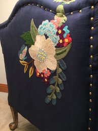 Navy Blue Large Floral Embroidered Club Chair With Nailheads (3 Of 4) See Photos