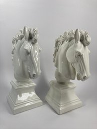 2 Big Beautiful White Ceramic Horse Heads