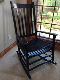 Black Slatted Wood Rocking Chair