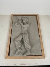 Clay Relief Sculpture On Wood Tray