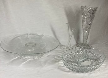 Assorted Collection Of Clear Glass Decorative Pieces