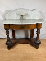 Victorian Antique Marble Top With Ornate Wood Base