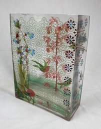 Beautiful Clear Glass Rectangular Flower Vase With Hummingbird Motif