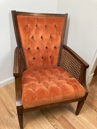 Mid Century Tufted Orange Velour Wicker Armchair