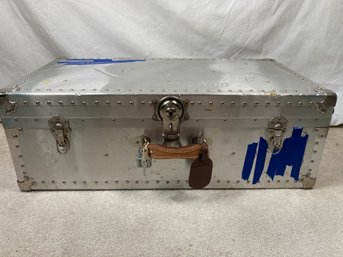 Coll Vintage Aluminum Trunk (personalized & The Tape Is Covering Marking/writing On The Metal)
