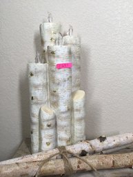 Faux Aspen Logs With LED Candle Lights With Bungle Of Aspen Branches Decor