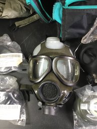 Gas Masks With Canister, Accessories, And Bag Shown In Photo