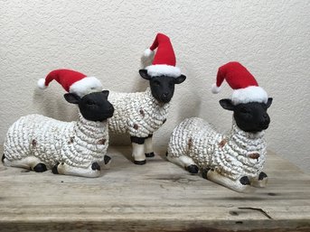 3 Cast Sheep With Santa Hats