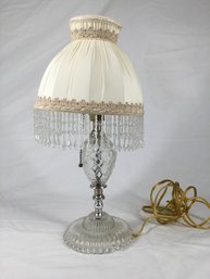 Cut Glass Vintage Lamp With Beaded Fringe Shade