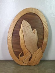 Carved Wood Oval Praying Hands Wall Decor
