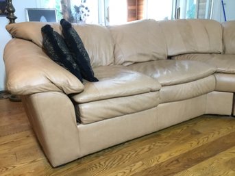 Homestead House Carmel Tan Leather -comfortable, Curved Sectional Sofa - See Photos