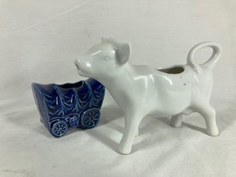 Cute Cow And Wagon Ceramic Decor