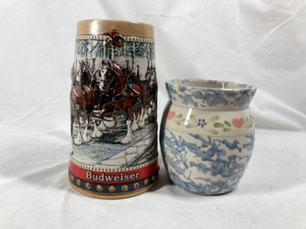 Budweiser Holiday Stein And Pottery Vase