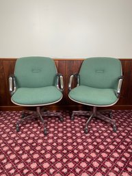 Pair Of Vintage Green Upholstered Office Chairs