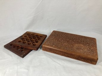 Carved Wooden Box With Cute Coasters