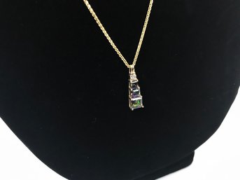 14k Gold Chain With Modern Design Mystic Topaz & Diamond Pendant