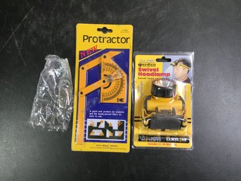 2 Useful Tools- Protractor And Swivel Headlamp In Packages