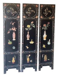 Beautiful Handcrafted Antique Asian Style Room Dividers With Hand Cut Stone Appliqu, 3 Separate Panels