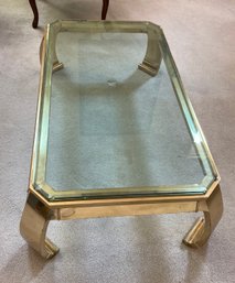 Solid Brass Table With Thick Beveled Glass Top