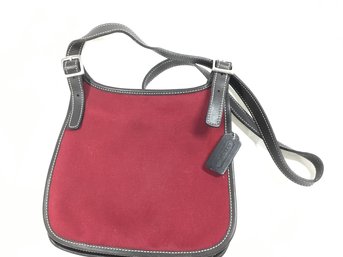 Coach Canvas Burgundy Leather Slim Flap Saddle Crossbody Bag Shoulder Purse