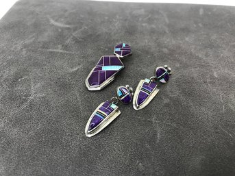 Sterling Pendant & Matching Earrings With Inlay Design