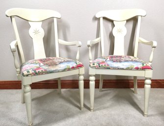 Pair Of Cream Ethan Allen Chairs With Custom Upholstered Seat