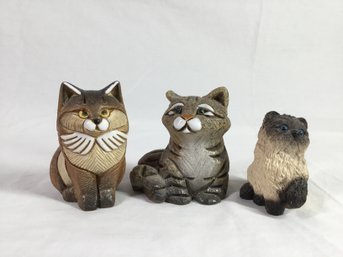 3 Miniature Cat Figurines