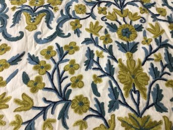 Gorgeous Hand Done Vintage Crewelwork - Navy & Yellow Vines/floral- 4yds Uncut