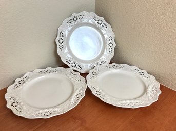 3 Delicate White Plates With Cut Out Details