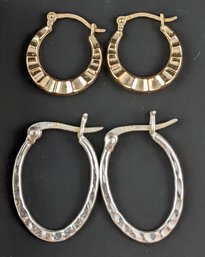 Hammered 10k Gold & .925 Silver Hinged Hoops