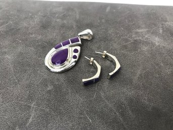 Sterling & Purple Earrings & Pendant