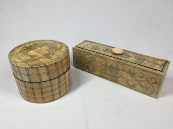 Etched Pair Of Vintage Boxes