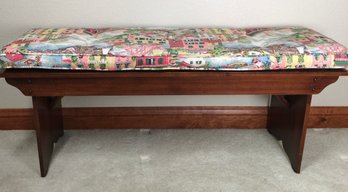 Wood Ethan Allen Bench With Custom Seat Cushion