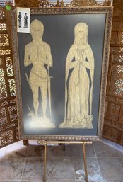 Big Framed Vintage English Rubbing Of Thomas & Matilda Claucer Of St. Mary At Ewelme In Oxfordshire & Easel