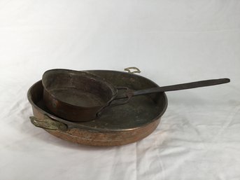 Antique Copper Pans With Forged Handles